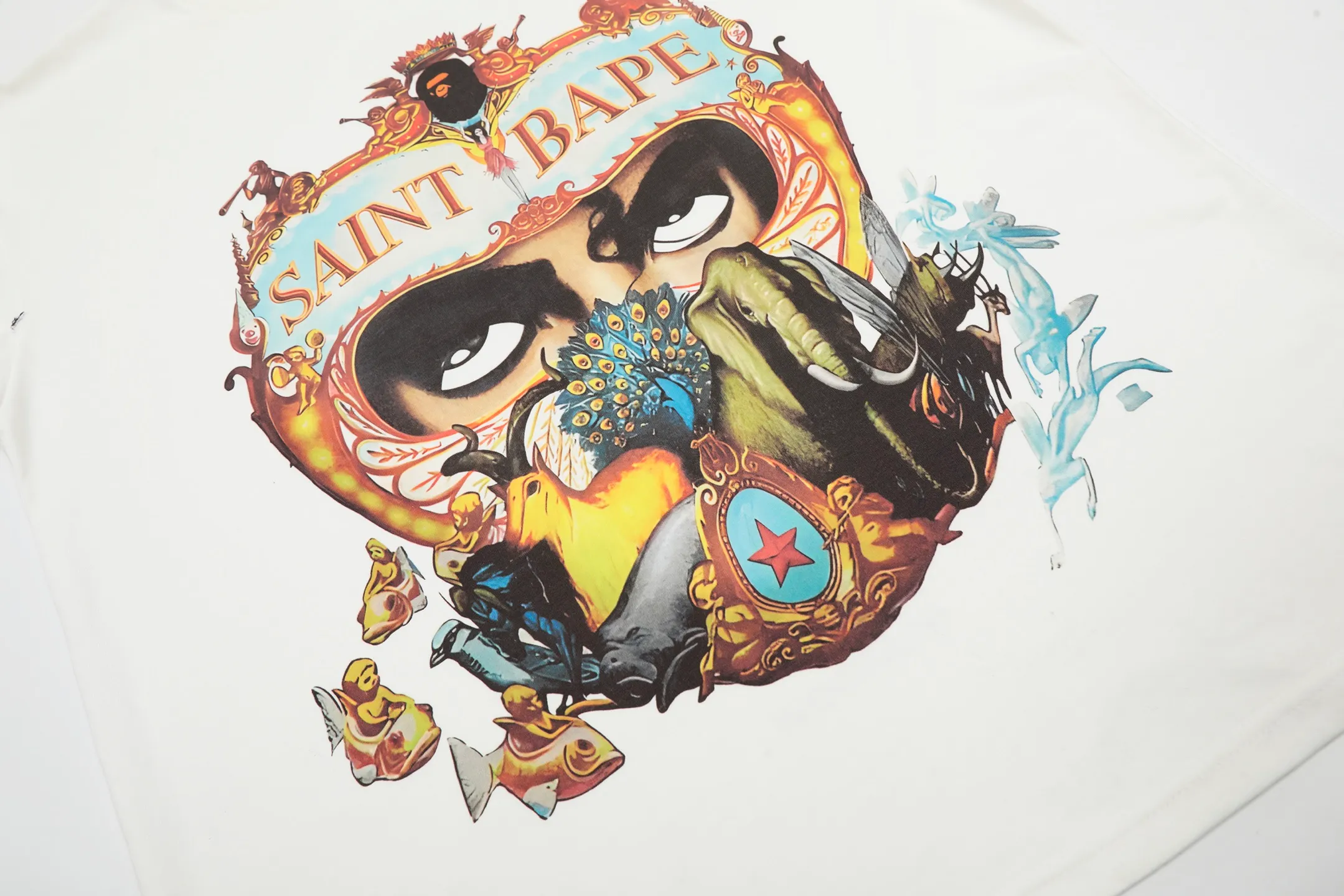 VT9239 P130💰 Saint Michael joint BAPE tribute to Michael Jackson digital direct printing printing retro short-sleeved T-shirt small neck design digital direct printing high street retro heavyweight Vintage short sleeves Size: S M L XL